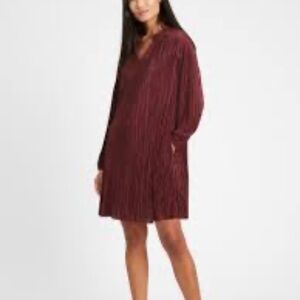 Banana Republic burgundy long sleeve Plisse SWING DRESS size XL